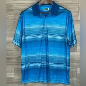 Ben Hogan Performance Golf Polo Blue Gradient Striped Short Sleeve Men L EUC